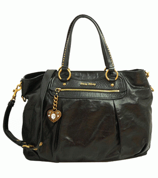 ミュウミュウ MIUMIU トートバッグ ショルダーバッグ 2WAY ハートチャーム付 スタッズ レザー ブラック（NERO） RR1733 VITELLO SHINE