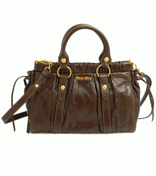 ミュウミュウ miumiu ハンドバッグ ショルダーストラップ付き 2WAY ナナメガケショルダー ブラウン(BRUCIATO) RT0383 VIT.LUX