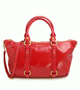 ミュウミュウ MIUMIU トートバッグ/ショルダーバッグ 2WAY ストラップ付き ヴィンテージ調 レザー レッド（LACCA） RN0621 VITELLO SHINE LACCA