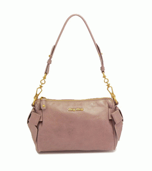 MIUMIU ミュウミュウ クラッチバッグ 2WAY サイドリボン ヴィンテージ レザー チェリーピンク 5N1557 VITELLO LUX MUGHETTO