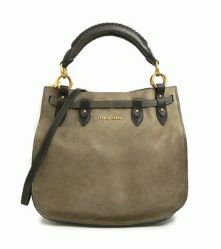 ミュウミュウ MIUMIU ハンドバッグ/ショルダーバッグ 2WAY ストラップ付き レザー グレイッシュブラウン RR1783 NAPPA AVIATOR ARGILLA