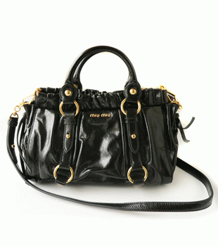 ミュウミュウ MIUMIU ハンドバッグ/ショルダーバッグ 2WAY ストラップ付き ギャザーデザイン レザー ブラック（NERO） RN0647 VIT.LUX