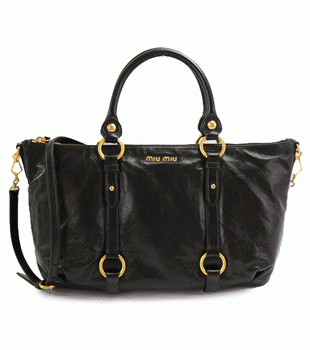ミュウミュウ MIUMIU トートバッグ/ショルダーバッグ 2WAY ストラップ付き ヴィンテージ調 レザー ブラック（NERO） RN0621 VITELLO SHINE NERO
