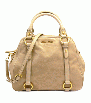 MIUMIU ミュウミュウ ななめがけバッグ 2WAY ヴィンテージ調 ベージュ RN0771 VITELLO SHINE SABBIA