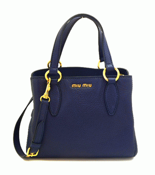 MIUMIU ミュウミュウ 2WAYショルダー トートバッグ レディース レザー ネイビーブルー RR0757 VITELLO CARIBU INCHIOSTRO