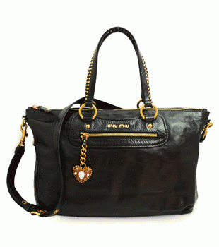 ミュウミュウ MIUMIU トートバッグ ショルダーバッグ 2WAY ハートチャーム付 スタッズ レザー ブラック（NERO） RR1732 VITELLO SHINE
