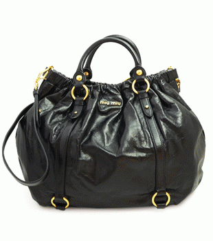 ミュウミュウ MIUMIU ハンドバッグ 2Wayバッグ ショルダーストラップ付き レザー（ラムスキン） ブラック RR1708 VIT.LUXNERO