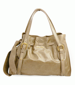 ミュウミュウ MIUMIU ショルダーバッグ 巾着デザイン リボン付き レザー サンドベージュ（DESERTO） RR1312 VIT.LUX