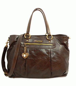 ミュウミュウ MIUMIU トートバッグ ショルダーバッグ 2WAY ハートチャーム付 スタッズ レザー ブラウン（BRUCIATO） RR1733 VITELLO SHINE