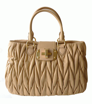 ミュウミュウ MIUMIU トートバッグ ターンロック金具付き プリーツラムレザー キャメルベージュ（CUOIO） RR1743 MATELASSE