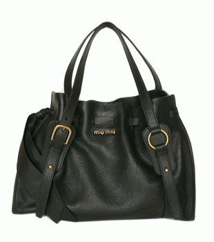 ミュウミュウ MIUMIU ショルダーバッグ リボン×巾着デザイン レザー ブラック(NERO) RR1312 VIT.CARIBU