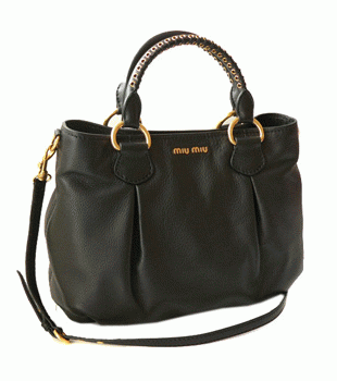 ミュウミュウ MIUMIU ショルダーバッグ ストラップ付き2WAYハンドバッグ レザー ブラック(NERO) RR1629 VIT.CARIBU