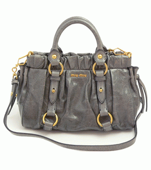 ミュウミュウ MIUMIU ハンドバッグ/ショルダーバッグ 2WAY ストラップ付き ギャザーデザイン レザー グレー（GRIGIO） RN0647 VIT.LUX