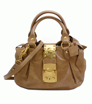 MIUMIU ミュウミュウ ななめがけバッグ レディース  2Way ヴィンテージ調 レザー リボン カンネラブラウン RN0686 VITELLO LUX CANNELLA