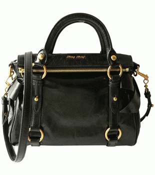 ミュウミュウ MIUMIU ハンドバッグ/ななめがけバッグ 2Way ショルダーストラップ付き レザー ブラック（NERO） RT0438 VIT.