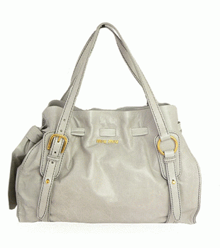 ミュウミュウ MIUMIU ショルダーバッグ 巾着デザイン リボン付き レザー ライトグレー（NUBE） RR1312 VIT.LUX