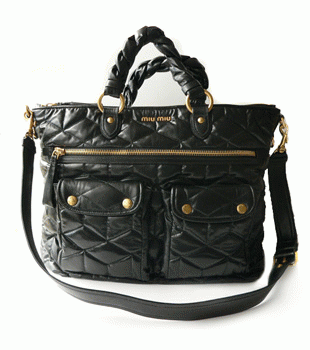 ミュウミュウ miumiu トートバッグ/2Wayショルダーバッグ ストラップ付き キルティングレザー ブラック（NERO） RN0651 TRAPUNTATO SOFT