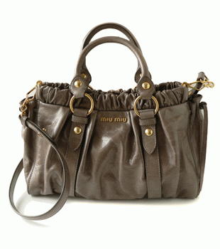 ミュウミュウ miumiu ショルダーストラップ付き2WAYハンドバッグ ナナメガケショルダー グレーブラウン(ARGILLA) RT0383 VIT.LUX