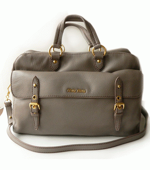 ミュウミュウ MIUMIU ハンドバッグ/ななめがけバッグ 2Way ボストンバッグ調 ショルダーストラップ付き レザー グレーブラウン（ARGILLA） RL0032 CERVO