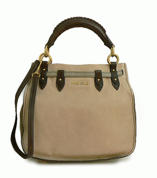 ミュウミュウ MIUMIU ハンドバッグ/ショルダーバッグ  2WAY ストラップ付き レザー グレイッシュベージュ RR1783 NAPPA AVIATOR POMICE
