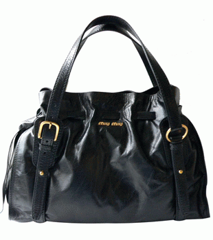ミュウミュウ MIUMIU ショルダーバッグ 巾着デザイン リボン付き レザー ブラック（NERO） RR1312 VIT.LUX