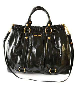 ミュウミュウ miumiu トートバッグ/ななめがけバッグ 2Way ショルダーストラップ付き ギャザーレザー ブラック（NERO） RN0423 VITELLO LUX NERO