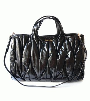 ミュウミュウ miumiu トートバッグ/2Wayショルダーバッグ ストラップ付き マテラッセ風エナメル調 ブラウン（MORO） RN0649 VERNICE