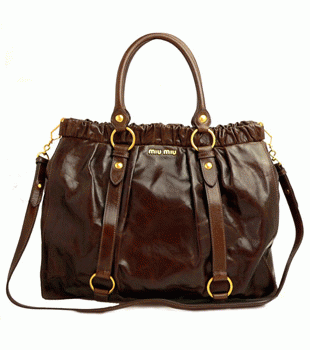 ミュウミュウ miumiu トートバッグ/ななめがけバッグ 2Way ショルダーストラップ付き ギャザーレザー ブラウン（BRUCIATO） RN0423 VITELLO LUX BRUCIATO