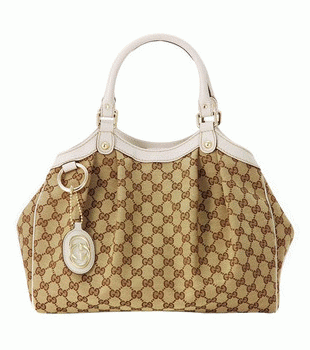 GUCCI/グッチ 2012年春夏SUKEY定番キャンバスGG柄Gチャーム付きミディアムプリーツバッグ 211944 FAFXG 9761
