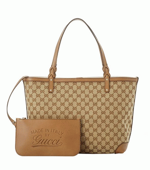 GUCCI/グッチ 2012年春夏GUCCI CRAFT定番キャンバスGG柄ポーチ付きミディアムトートバッグ 247209 F4CMG 8453