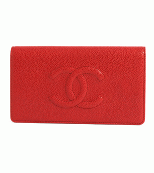 シャネル キャビアスキン 長財布 レッド A48651