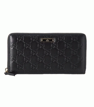 GUCCI/グッチ -METAL BARグッチシマGG柄Gマーク刻印プレート付きラウンドファスナー長財布 112724 A0V1G 1000
