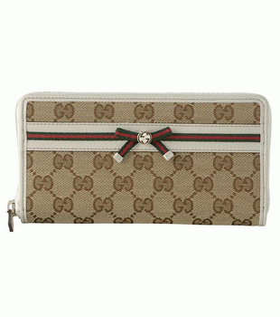GUCCI/グッチ 2012年春夏MAYFAIR定番キャンバスGG柄ボウリボンデザインラウンドファスナー長財布 257003 FFKPG 8420