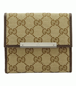GUCCI/グッチ -METAL BAR定番キャンバスGG柄メタルプレート付き2つ折りフレンチ折り財布 112664 F40IR 9643