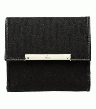 GUCCI/グッチ -METAL BAR定番キャンバスGG柄Gマーク刻印プレート付き2つ折りフレンチ折り財布 112664 F40IR 1000