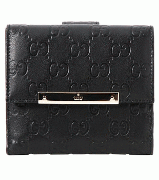 GUCCI/グッチ -METAL BARグッチシマGG柄メタルプレート付き2つ折りフレンチ折り財布 112664 A0V1G 1000