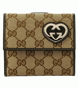 GUCCI/グッチ 2012年春夏LOVELY定番キャンバスGG柄Gハートシェープ2つ折りコンパクト財布 245727 FAFXG 9643