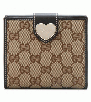 GUCCI/グッチ 2012年春夏HEART定番キャンバスGG柄ハートディテール2つ折りコンパクト財布 203549 FFPAG 9643