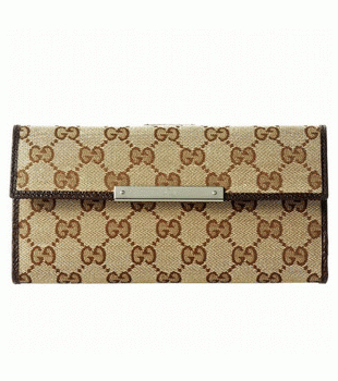 GUCCI/グッチ -METAL BAR定番キャンバスGG柄Gマーク刻印プレート付きWホック長財布 112715 F40IR 9643