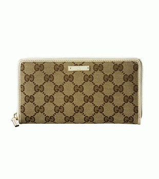 GUCCI/グッチ 2012年春夏METAL BAR定番キャンバスGG柄Gマーク刻印プレート付きラウンドファスナー長財布 112724 F40IG 9773