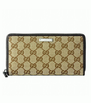 GUCCI/グッチ 2012年春夏METAL BAR定番キャンバスGG柄Gマーク刻印プレート付きラウンドファスナー長財布 112724 F40IR 9643