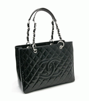 CHANEL シャネル10Cエナメルキルティングマトラッセチェーントートバッグ黒A20995