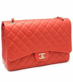 CHANEL シャネルデカマトラッセ34cmチェーンショルダーバッグラムスキンバーミリオン朱色サーモンピンク