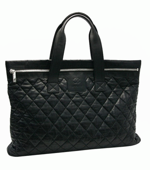 CHANEL シャネルコココクーンキルティングレザーブリーフケース書類カバンマトラッセブラック×エンジトート