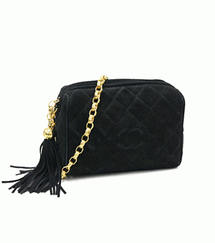 CHANEL シャネルフリンジ付マトラッセショルダーバッグブラック黒スエード斜めがけ