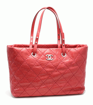 CHANEL シャネル2010年クルーズラインヴィンテージレザートートバッグA48020コーラルレッド赤マトラッセ