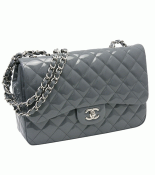 CHANEL シャネルパテントデカマトラッセ30cmA28600ジャンボチェーンショルダーバッググレーエナメル