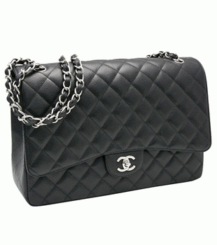 CHANEL シャネルキャビアスキンデカマトラッセ(34cm)マキシチェーンショルダーバッグ黒ブラックA58601