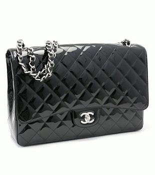 CHANEL シャネルパテントレザーデカマトラッセ34cmパールエナメルブラック黒シルバー金具マキシ