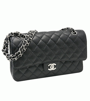 CHANEL シャネルキャビアスキンWフラップマトラッセショルダーバッグ定番25.5cmブラック黒